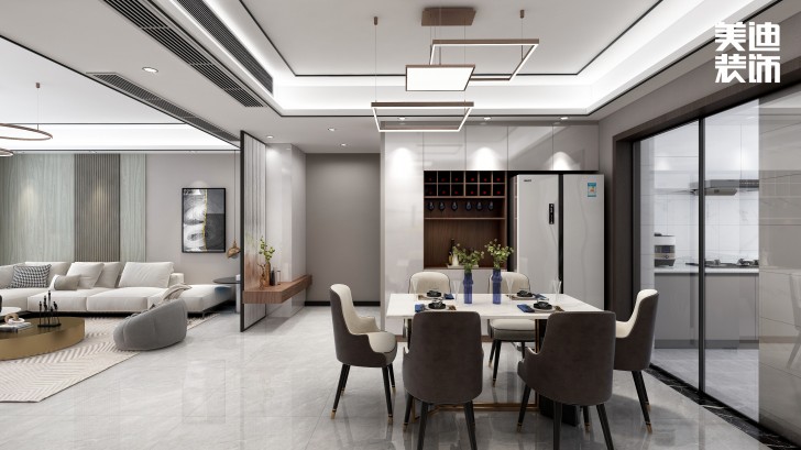 永宏万家里160㎡现代轻奢风格装修案例效果图-餐厅