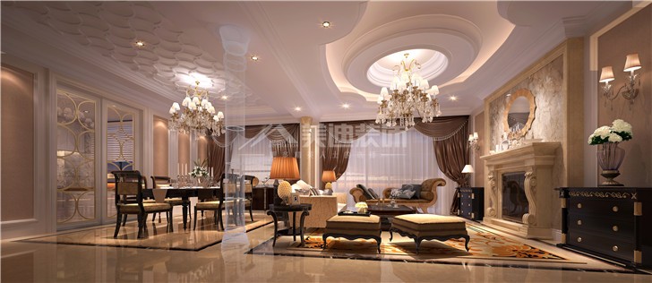 青竹园560平法式风装修案例图—客厅