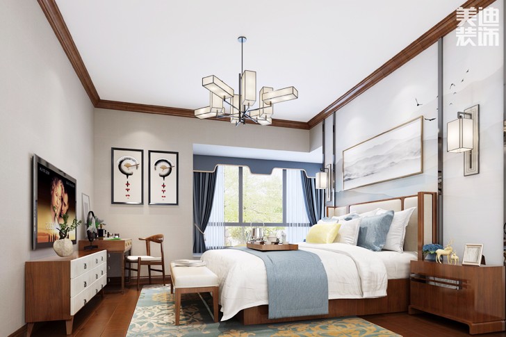 勤诚达新界170平米新中式风格案例效果图--卧室