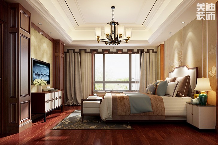 天鹅湾430平新中式装修案例图--卧室
