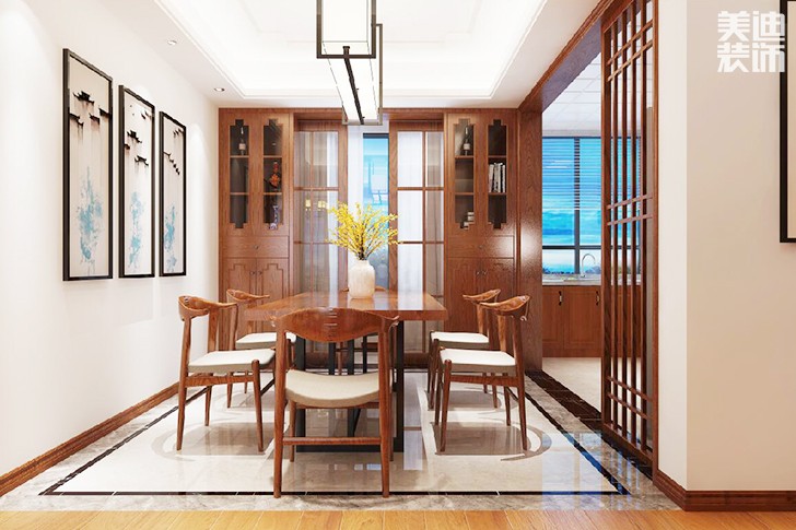 德景园127平新中式装修案例图--餐厅