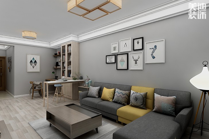 银园公寓89平米现代简约风格装修效果图--客厅2