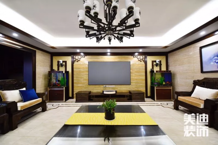 天玺湾300平米新中式风格装修案例实拍图--客厅