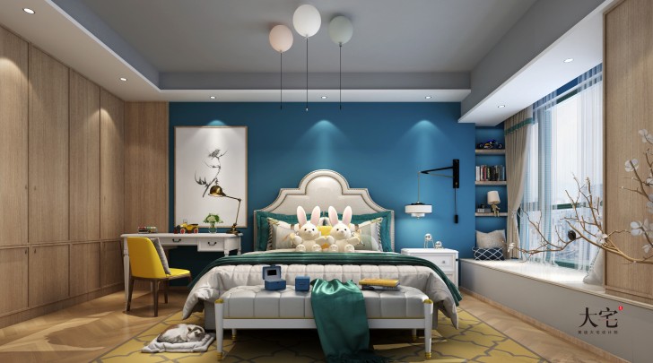经世龙城300平米美式风格装修案例效果图-卧室
