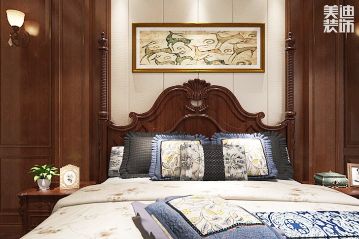 山湖鹭岛460平米美式风格装修案例效果图--卧室