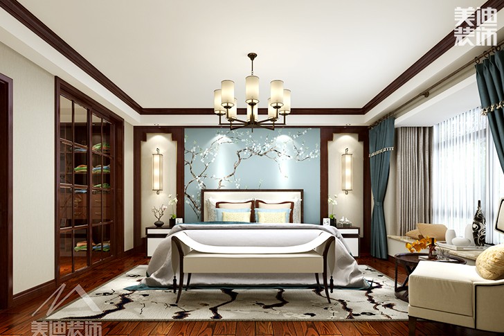 鑫远尚玺168平米中式风格装修案例效果图--卧室
