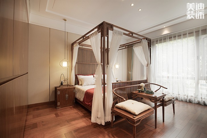 青竹园·曦园 295㎡书香之家，新中式装修实拍图--卧室