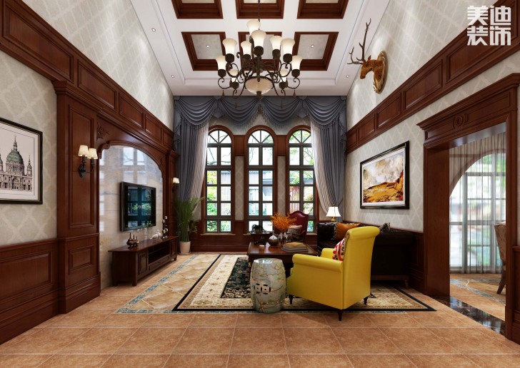 好望谷别墅470平米美式风格装修案例效果图--客厅