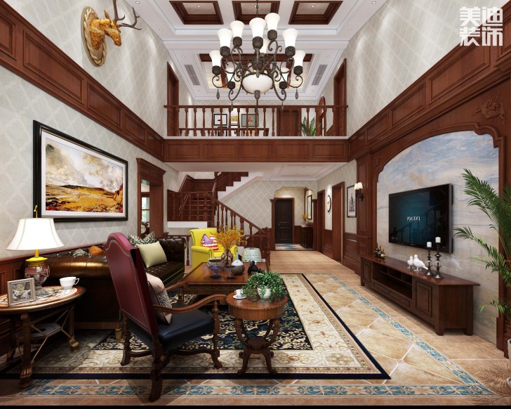 好望谷别墅470平米美式风格装修案例效果图--客厅
